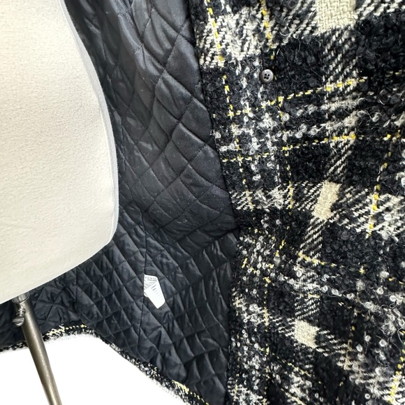 VERONICA BEARD Rare Mohair Coat • Black White Plaid Teddy Jacket Leather Accents - Picture 5 of 15
